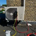 Airco buitenunit met manometers tijdens service