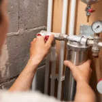 Monteur plaatst waterfilter in cv installatie
